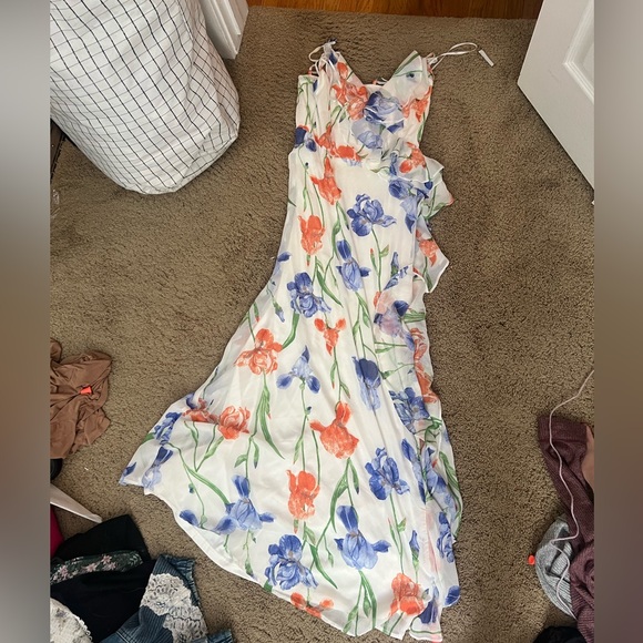 Lulus Elegant Bliss White Floral Print Ruffled Sleeveless Maxi Dress size l - Picture 5 of 7